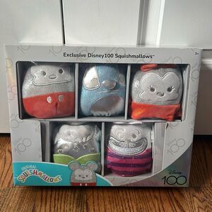 Disney 100 Squishmallows 5" Plush 5-pack Set Mickey Minnie Stitch Pooh Tink New
